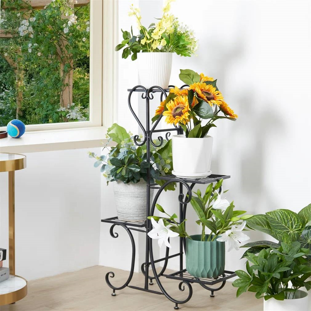 Elegant Black Metal 4-Shelf Plant Stand