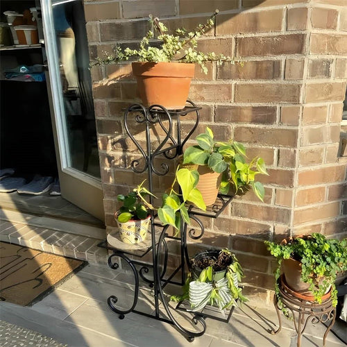Elegant Black Metal 4-Shelf Plant Stand