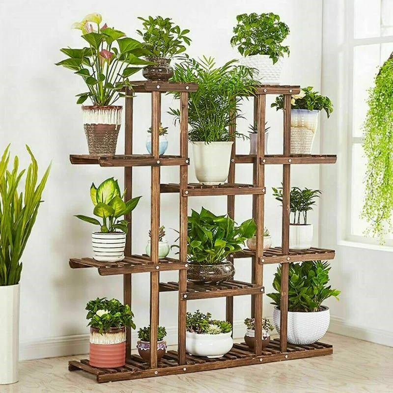Solid Wood Indoor Outdoor 11-Tier Plant Stand